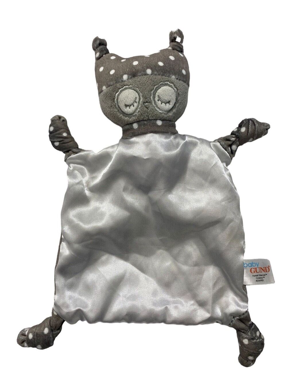 BABY GUND Forest Friends Oakley Gray Polka Dot Owl Lovey Security Blanket Satin